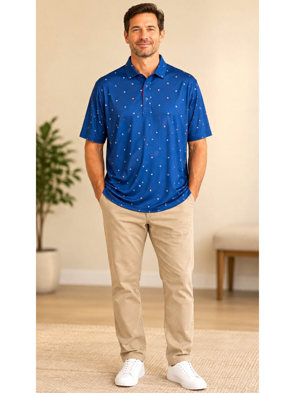 Walter Hagen Men’s XL Navy Geometric Performance Golf Polo Shirt NWT